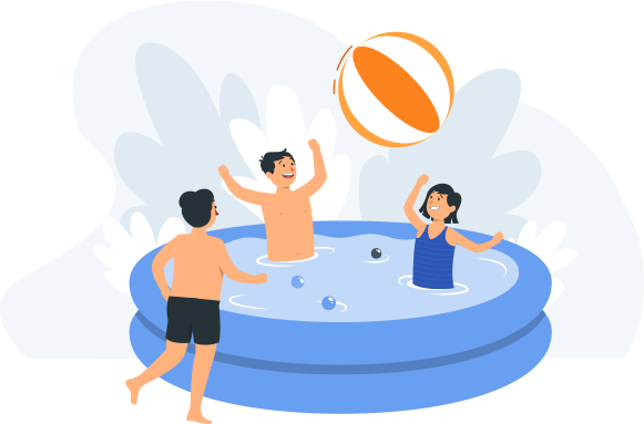 An illustration depicting people playing in an inflatable pool